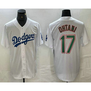 Los Angeles Dodgers #17 Shohei Ohtani White Green MIKSHPS Stitched Cool Base Jerseys