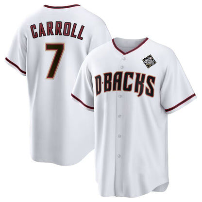 Arizona Diamondbacks #7 Corbin Carroll White MIKSHPS 2023 World Series Cool Base Stitched Jersey 2