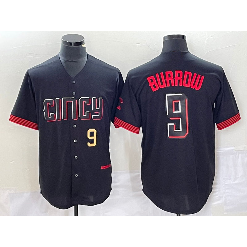 Cincinnati Reds #9 Joe Burrow Number Black MIKSHPS 2023 City Connect Cool Base Stitched Jersey 2