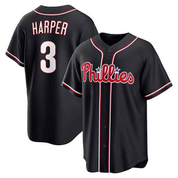 Philadelphia Phillies #3 Bryce Harper Fashion Black MIKSHPS Out Stitched Baseball Jersey