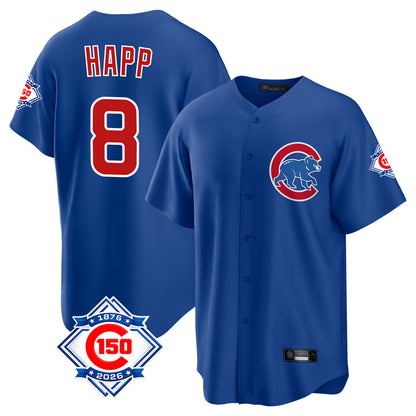 Chicago Cubs #8 Ian Happ Player Royal MIKSHPS 150th Anniversary Home Game Stitched Jerseys