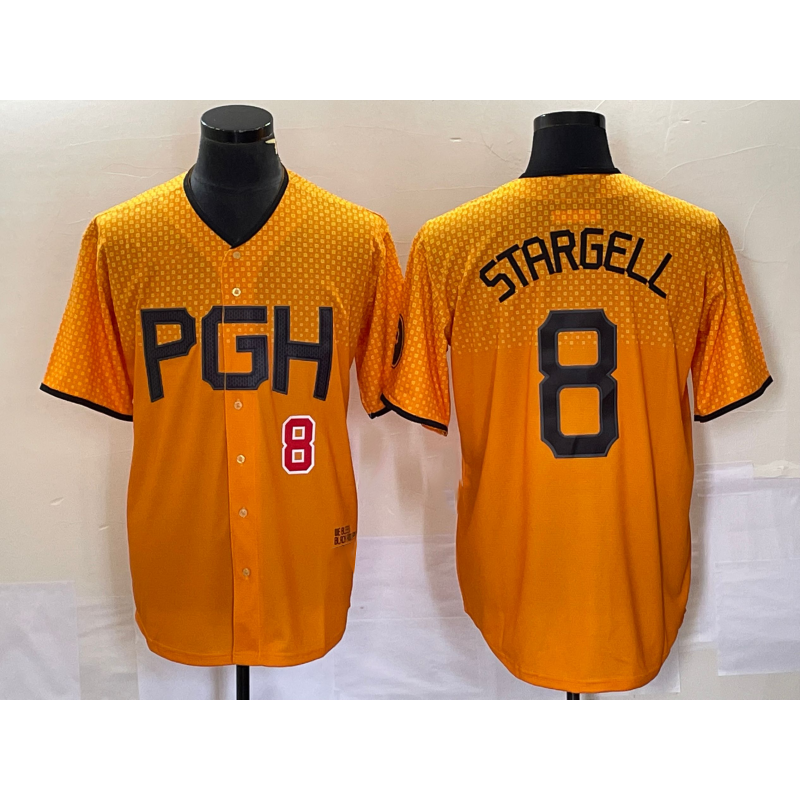 Pittsburgh Pirates #8 Willie Stargell Number Gold MIKSHPS 2023 City Connect Stitched Jersey 3
