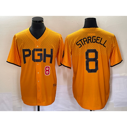 Pittsburgh Pirates #8 Willie Stargell Number Gold MIKSHPS 2023 City Connect Stitched Jersey 3