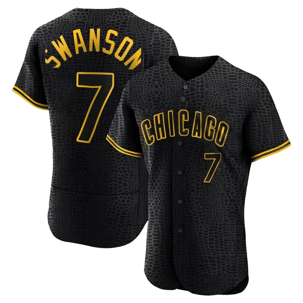 Chicago Cubs #7 Dansby Swanson Player Black MIKSHPS Snake Skin City Limited Elite Home Game Stitched Jerseys