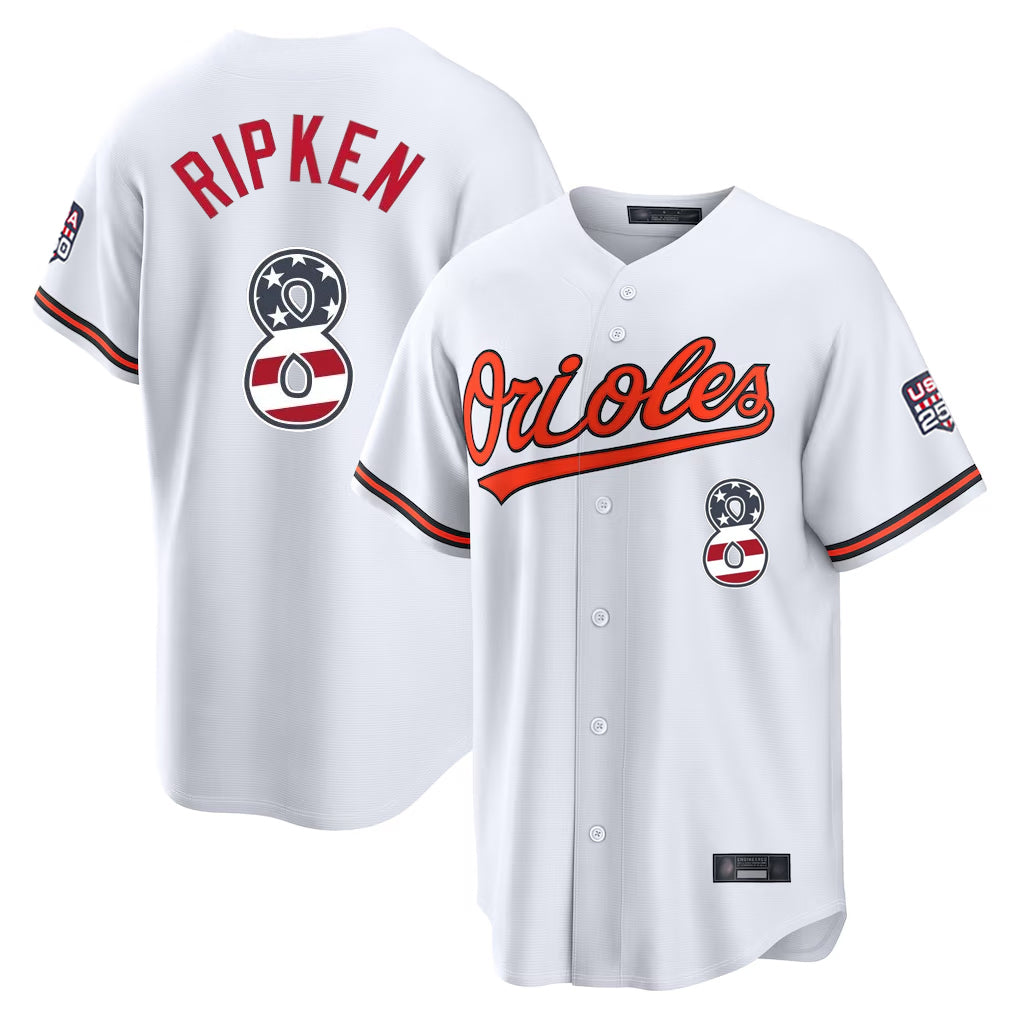 Baltimore Orioles #8 Cal Ripken Player White MIKSHPS USA 250 Fourth of July Home Game Stitched Jerseys
