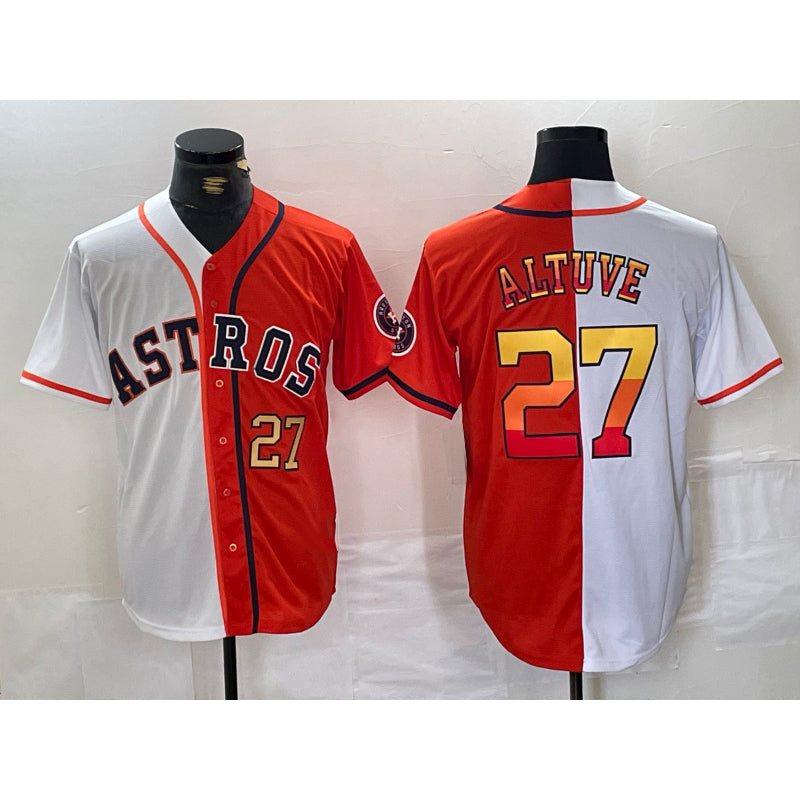Houston Astros #27 Jose Altuve Number White Orange MIKSHPS Split Stitched Jersey