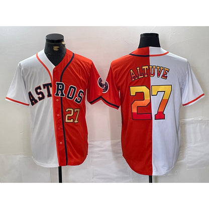 Houston Astros #27 Jose Altuve Number White Orange MIKSHPS Split Stitched Jersey