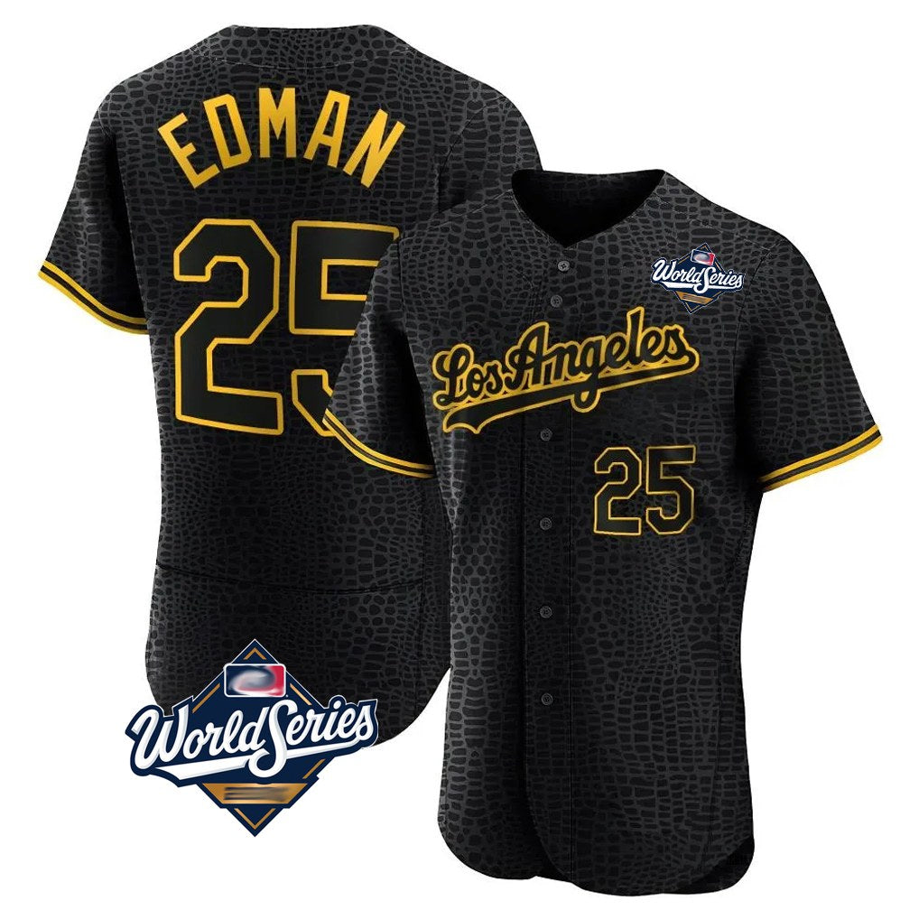 Los Angeles Dodgers #25 Tommy Edman Player Black MIKSHPS World Series Snake Skin City Limited Elite Home Stitched Jerseys