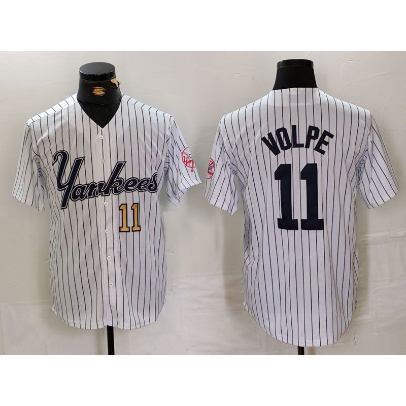 New York Yankees #11 Anthony Volpe White MIKSHPS Pinstripe Fashion Cool Base Jerseys