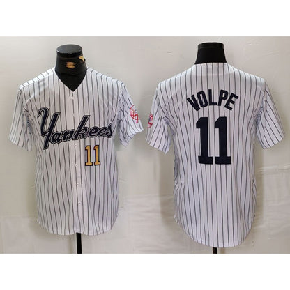 New York Yankees #11 Anthony Volpe White MIKSHPS Pinstripe Fashion Cool Base Jerseys