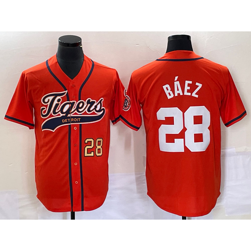 Detroit Tigers #28 Javier Baez Number Orange MIKSHPS Cool Base Stitched Jersey