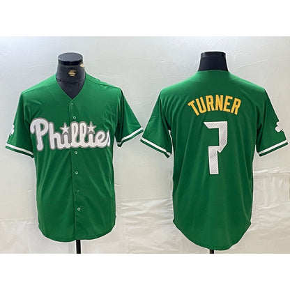 Philadelphia Phillies #7 Trea Turner Kelly Green MIKSHPS Cool Base Jersey