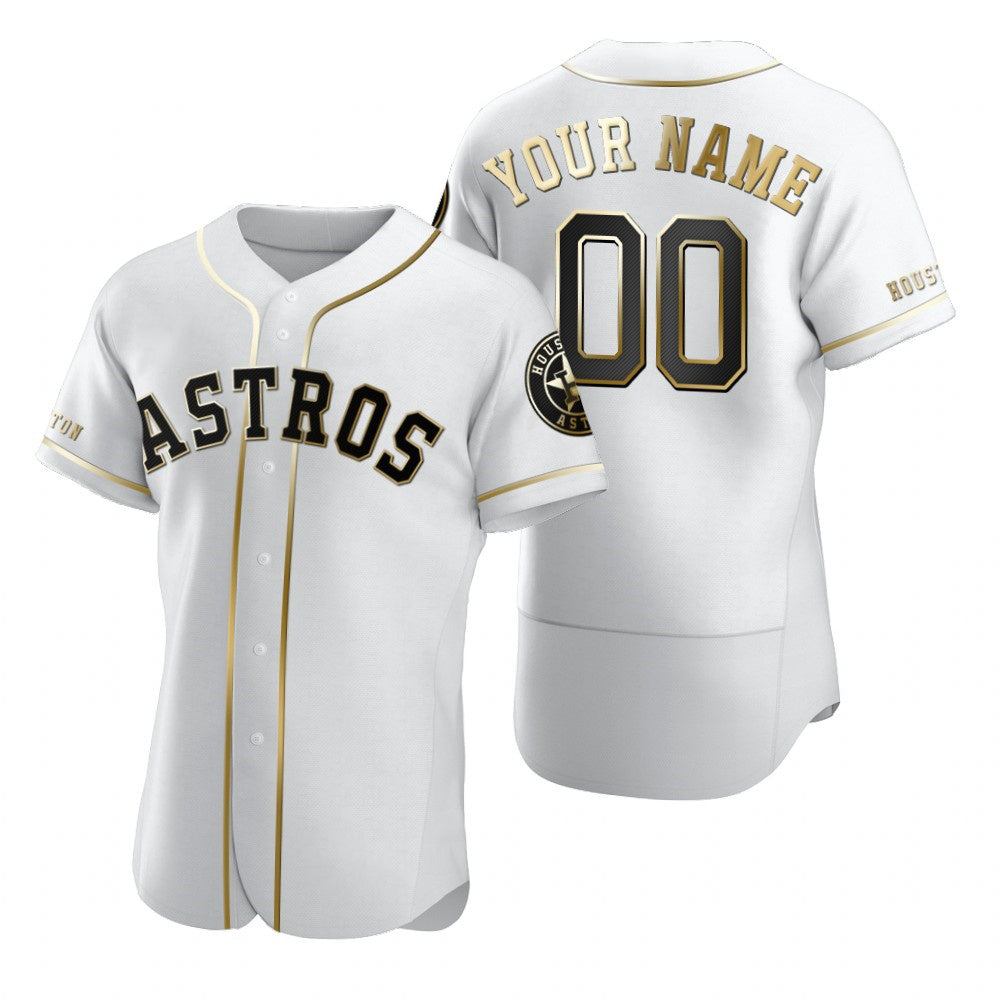 Custom Houston Astros White MIKSHPS Stitched Flex Base Golden Edition Jersey
