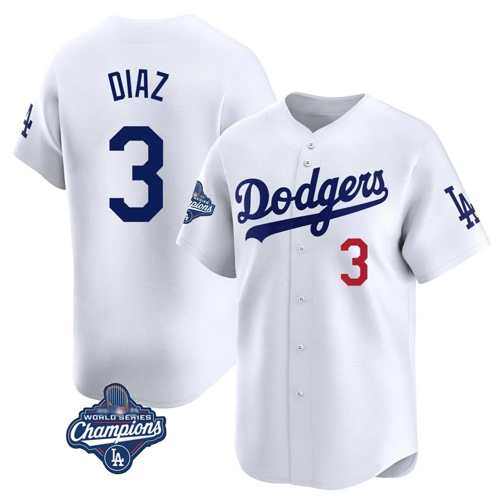 Los Angeles Dodgers #3 Edwin D¨ªaz Player White MIKSHPS World Series Meet Limited Home Stitched Jerseys