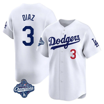 Los Angeles Dodgers #3 Edwin D¨ªaz Player White MIKSHPS World Series Meet Limited Home Stitched Jerseys