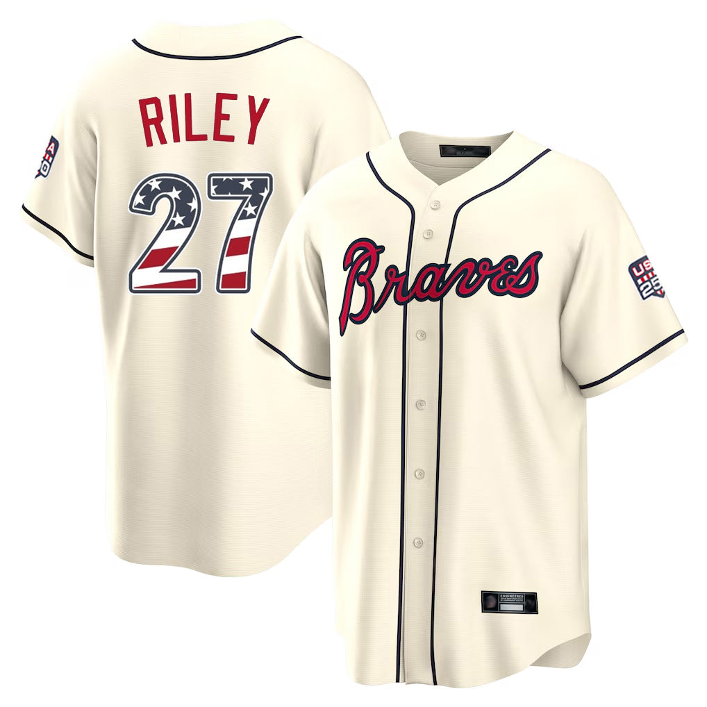 Atlanta Braves #27 Austin Riley Player Cream MIKSHPS USA 250 Fourth Of July Limited Home Game Stitched Jerseys