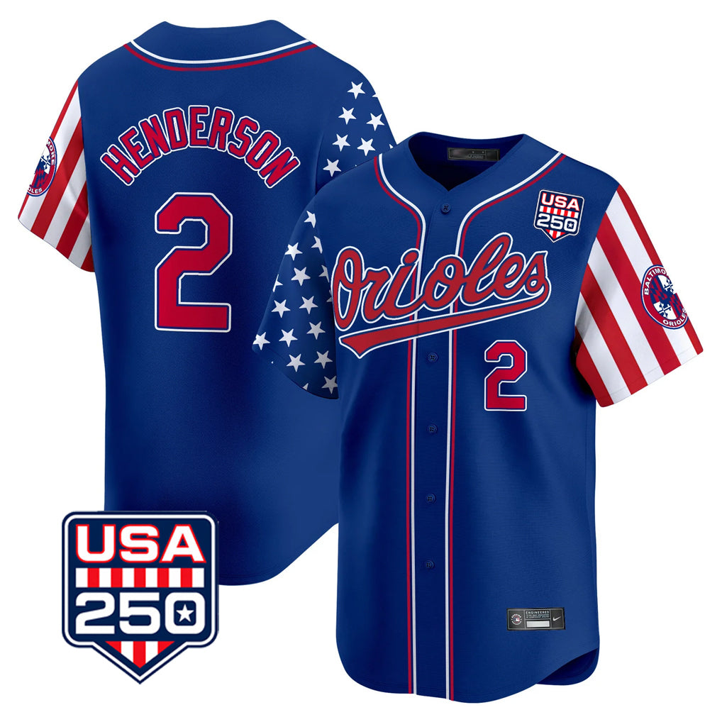 Baltimore Orioles #2 Gunnar Henderson Player Royal MIKSHPS USA 250 Independence Day Vapor Premier Limited Home Game Stitched Jerseys