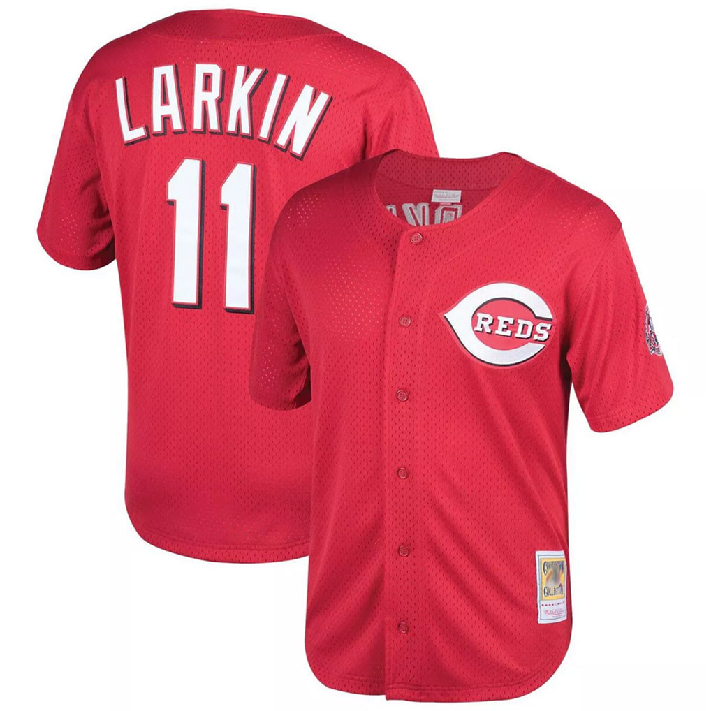 Cincinnati Reds #11 Barry Larkin Player Red MIKSHPS Mitchell & Ness Throwback Cooperstown Mesh Game Stitched Jerseys