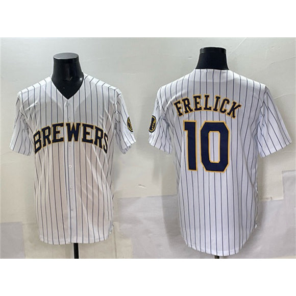 Milwaukee Brewers #10 Sal Frelick White MIKSHPS Pinstripe 2025 With Patch Stitched Jersey