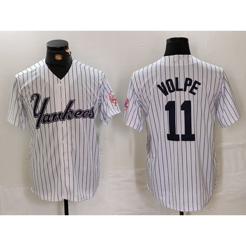 New York Yankees #11 Anthony Volpe White MIKSHPS Pinstripe Fashion Cool Base Jersey 2
