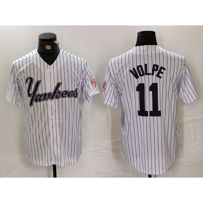 New York Yankees #11 Anthony Volpe White MIKSHPS Pinstripe Fashion Cool Base Jersey 2