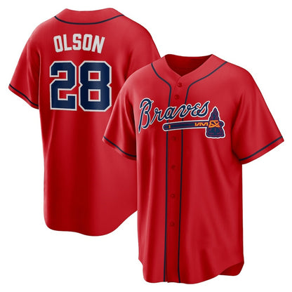 Atlanta Braves #28 Matt Olson Red MIKSHPS Alternate 2 Replica Jersey