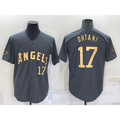 Los Angeles Angels #17 Shohei Ohtani Number Grey MIKSHPS 2022 All Star Stitched Cool Base Jersey