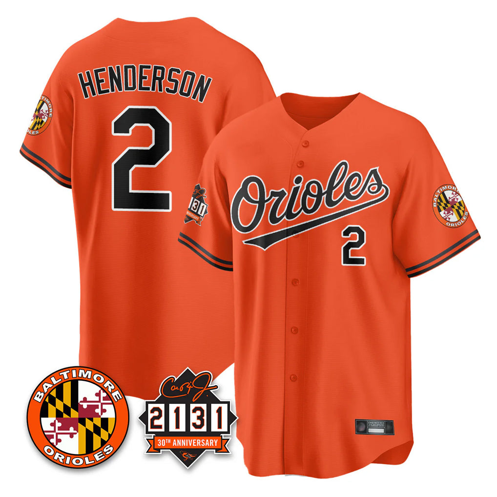 Baltimore Orioles #2 Gunnar Henderson Player Orange MIKSHPS 30th Anniversary of 2131 Home Game Stitched Jerseys