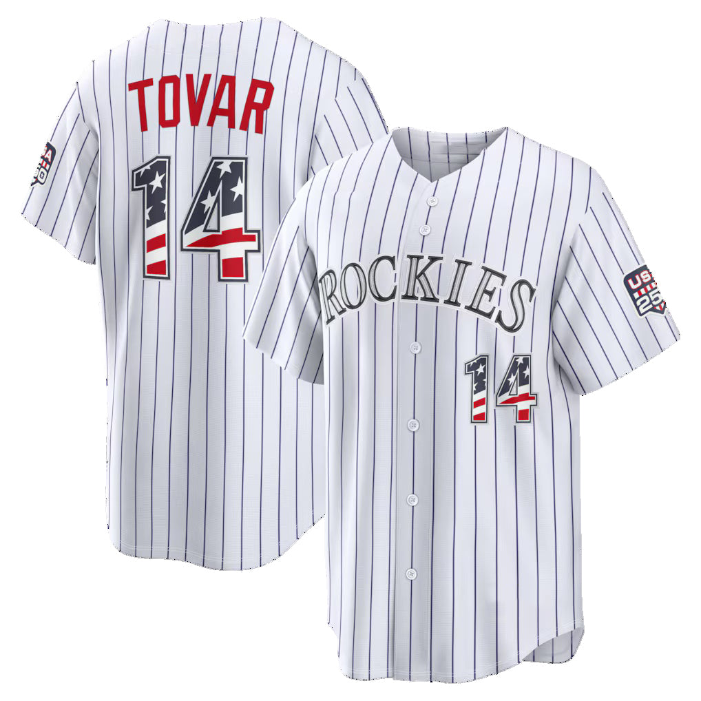 Colorado Rockies #14 Ezequiel Tovar USA 250 Fourth of July Home Stadium Jersey - White MIKSHPS