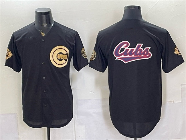Chicago Cubs Team Big Logo Black Gold Black MIKSHPS 150th Anniversary Patch Stitched Jersey