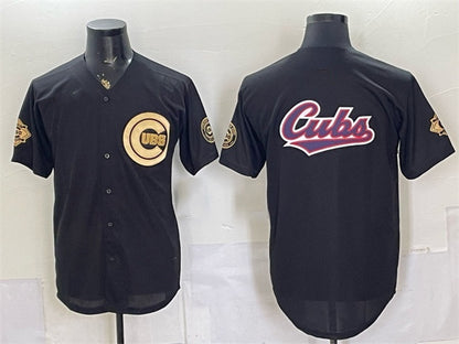 Chicago Cubs Team Big Logo Black Gold Black MIKSHPS 150th Anniversary Patch Stitched Jersey