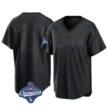 Los Angeles Dodgers #18 Yoshinobu Yamamoto Player Black MIKSHPS World Series Meet Pitch Fashion T-shirt Stitched Jerseys