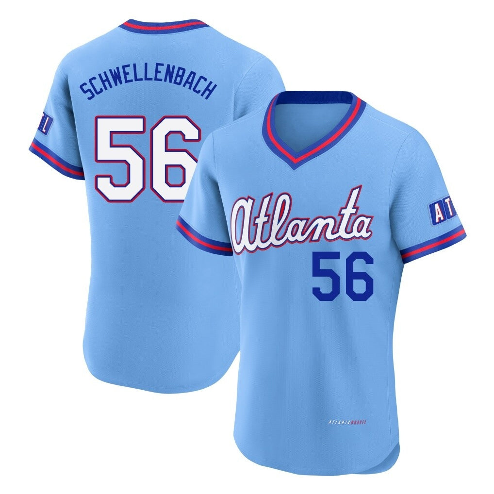 Atlanta Braves #56 Spencer Schwellenbach Player Powder Blue MIKSHPS 2026 City Connect T-shirt Limited Elite Home Game Stitched Jerseys