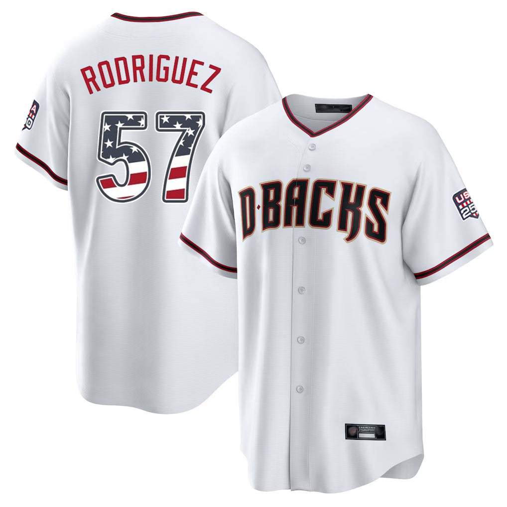 Arizona Diamondbacks #57 Eduardo Rodriguez Player White MIKSHPS USA 250 Fourth of July Home Game Stitched Jerseys