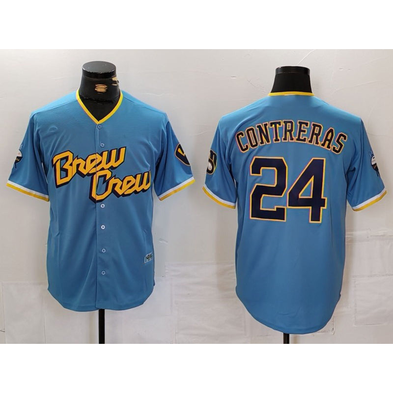 Milwaukee Brewers #24 William Contreras Blue MIKSHPS 2022 City Connect Cool Base Stitched Jersey