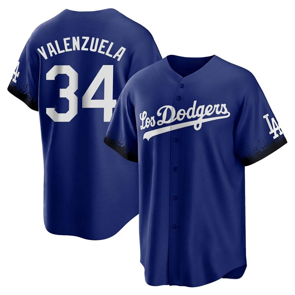 Los Angeles Dodgers #34 Fernando Valenzuela Player Royal MIKSHPS City Connect Home Game Stitched Jerseys
