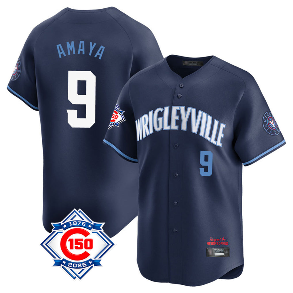 Chicago Cubs #9 Miguel Amaya Player Navy MIKSHPS City Connect 150th Anniversary Limited Home Stitched Jerseys