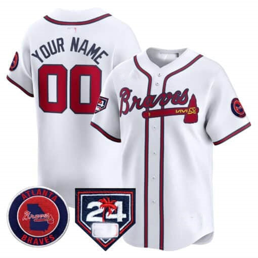 Custom Atlanta Braves 2024 Spring Training Patch Vapor Premier Limited Jersey ¨C White MIKSHPS