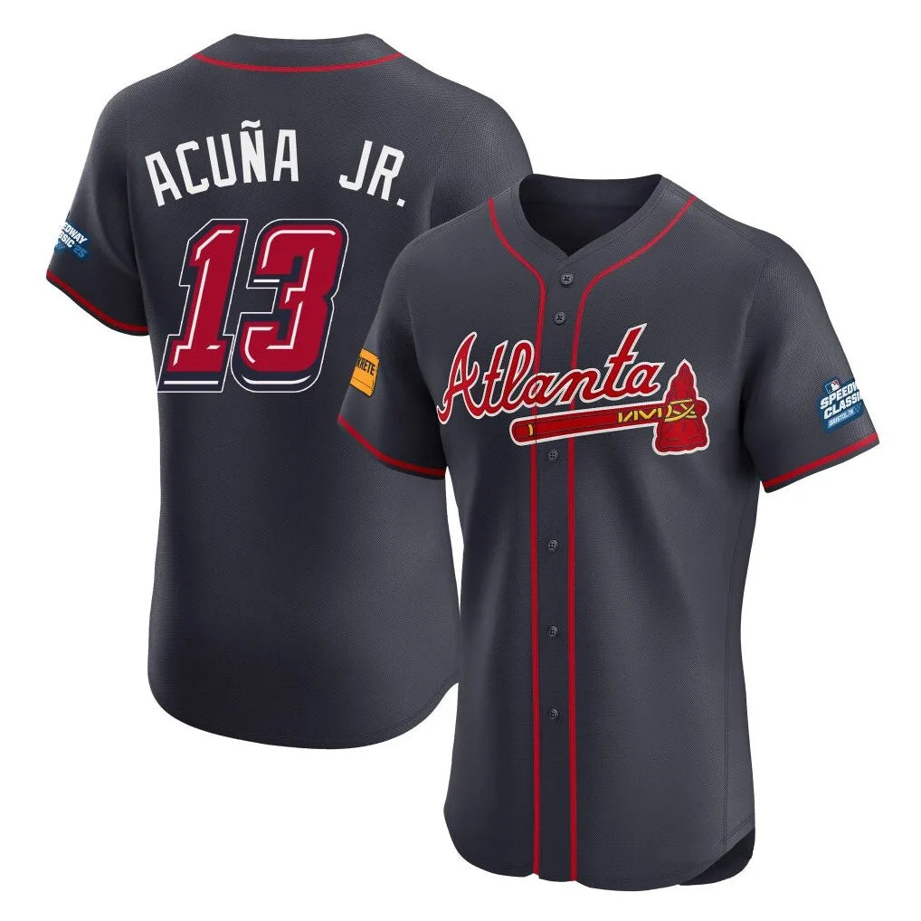 Atlanta Braves #13 Ronald Acuna Jr Player Navy MIKSHPS 2025 Speedway Classic Limited Elite Home Game Stitched Jerseys