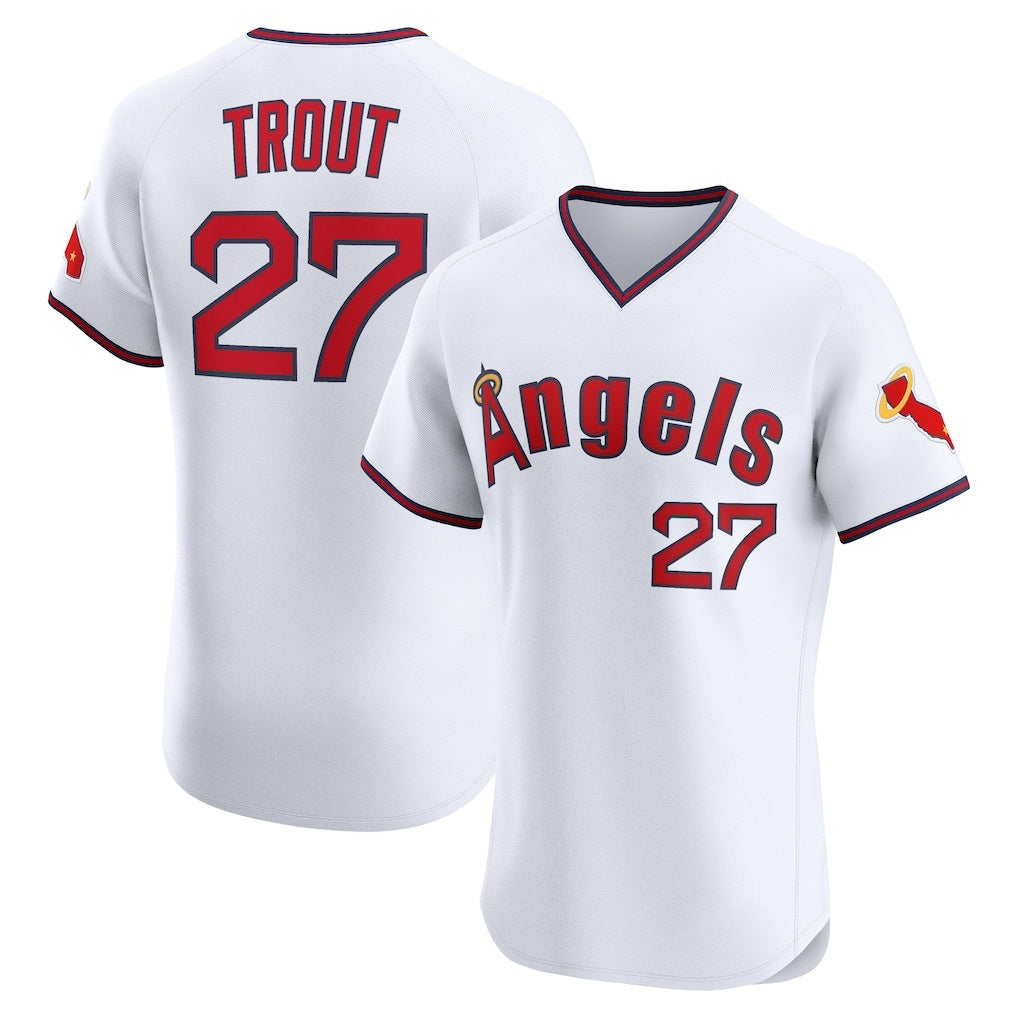 Los Angeles Angels #27 Mike Trout White MIKSHPS Alternate 2 Elite Jersey