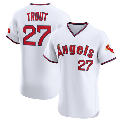 Los Angeles Angels #27 Mike Trout White MIKSHPS Alternate 2 Elite Jersey