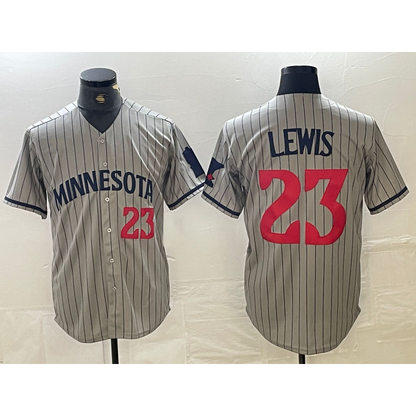 Minnesota Twins #23 Royce Lewis Number 2023 Grey MIKSHPS Home Team Cool Base Stitched Jerseys