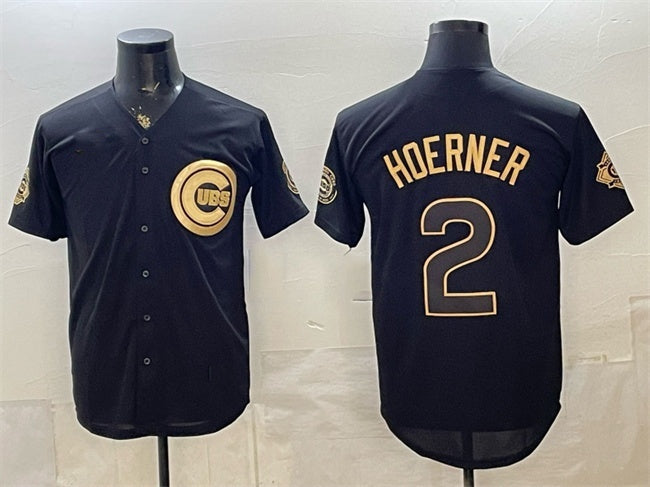 Chicago Cubs #2 Nico Hoerner Black Gold MIKSHPS 150th Anniversary Patch Stitched Jersey