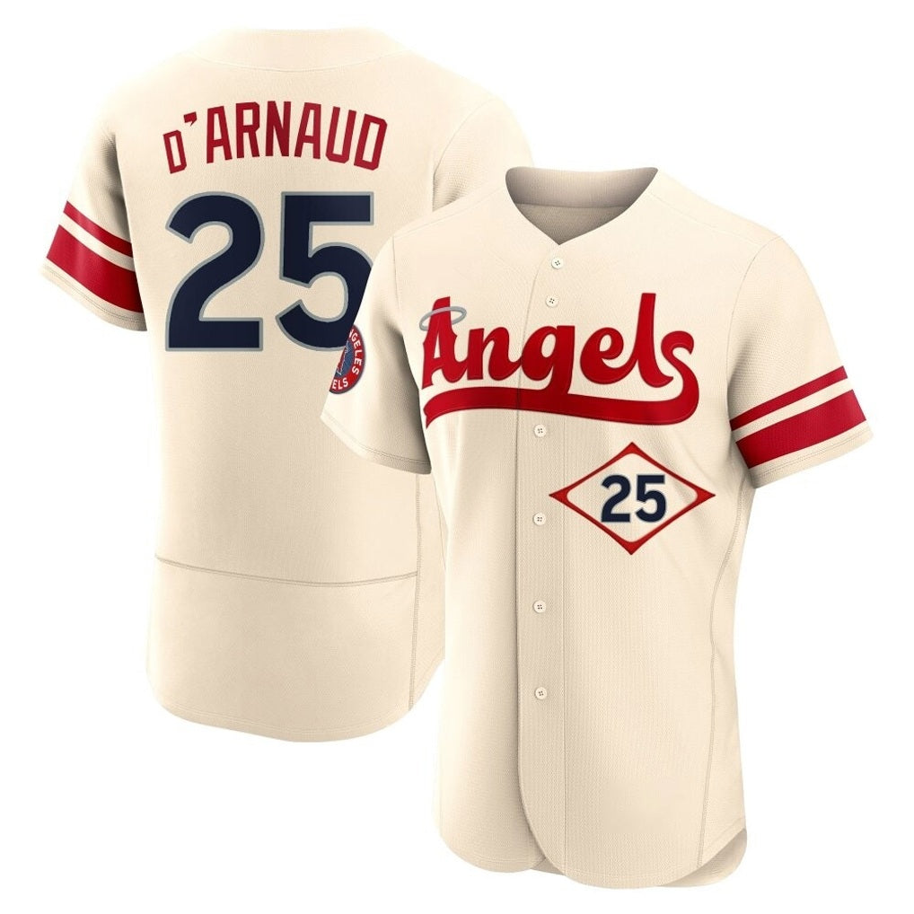 Los Angeles Angels #25 Travis d'Arnaud Player Cream MIKSHPS City Connect Limited ELite Home Stitched Jerseys