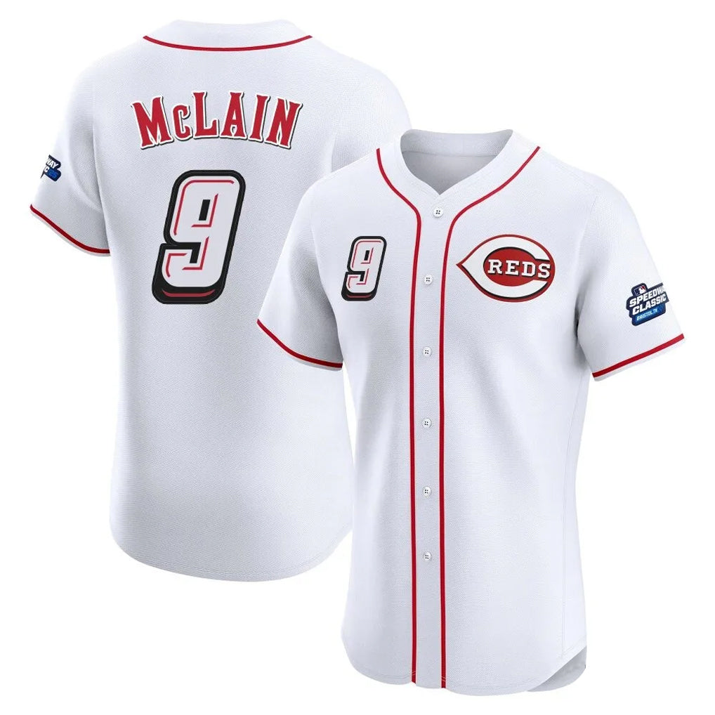 Cincinnati Reds #9 Matt McLain Player White MIKSHPS Speedway Classic Limited Elite Home Stitched Jerseys