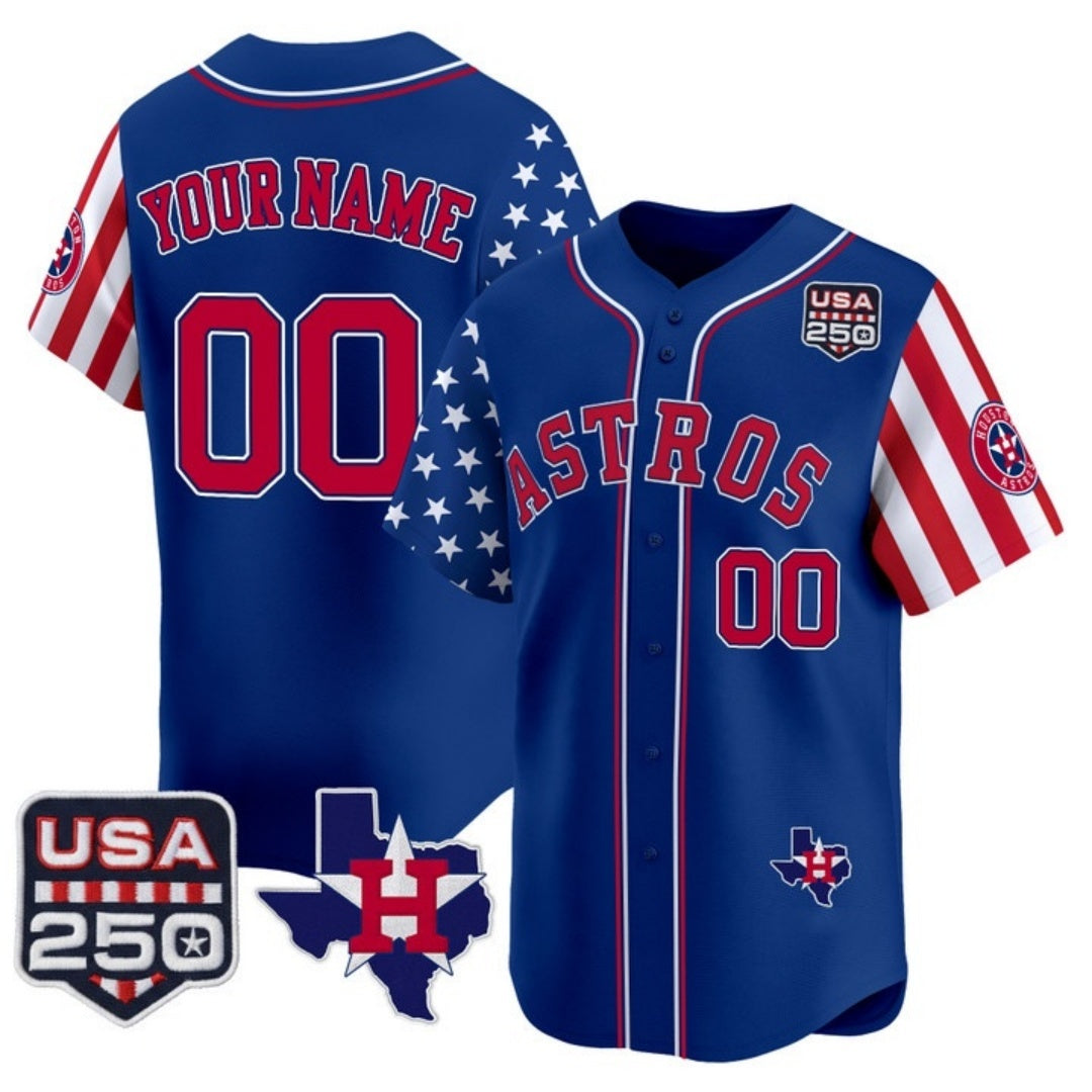Custom Houston Astros America 250 Edition Vapor Premier Limited Royal MIKSHPS Stitched Jerseys