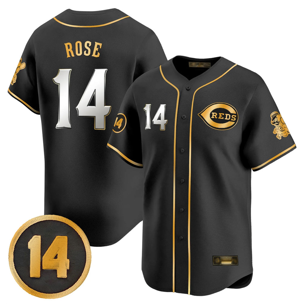 Cincinnati Reds #14 Pete Rose Player Black-Gold MIKSHPS Vapor Premier Limited Home Stitched Jerseys