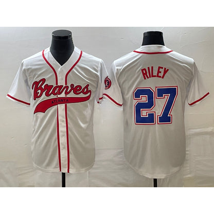 Atlanta Braves #27 Austin Riley White MIKSHPS Cool Base With Patch Stitched Jersey 2