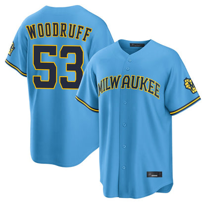 Milwaukee Brewers #53 Brandon Woodruff Player Light Blue MIKSHPS Road Stadium Game Stitched Jerseys