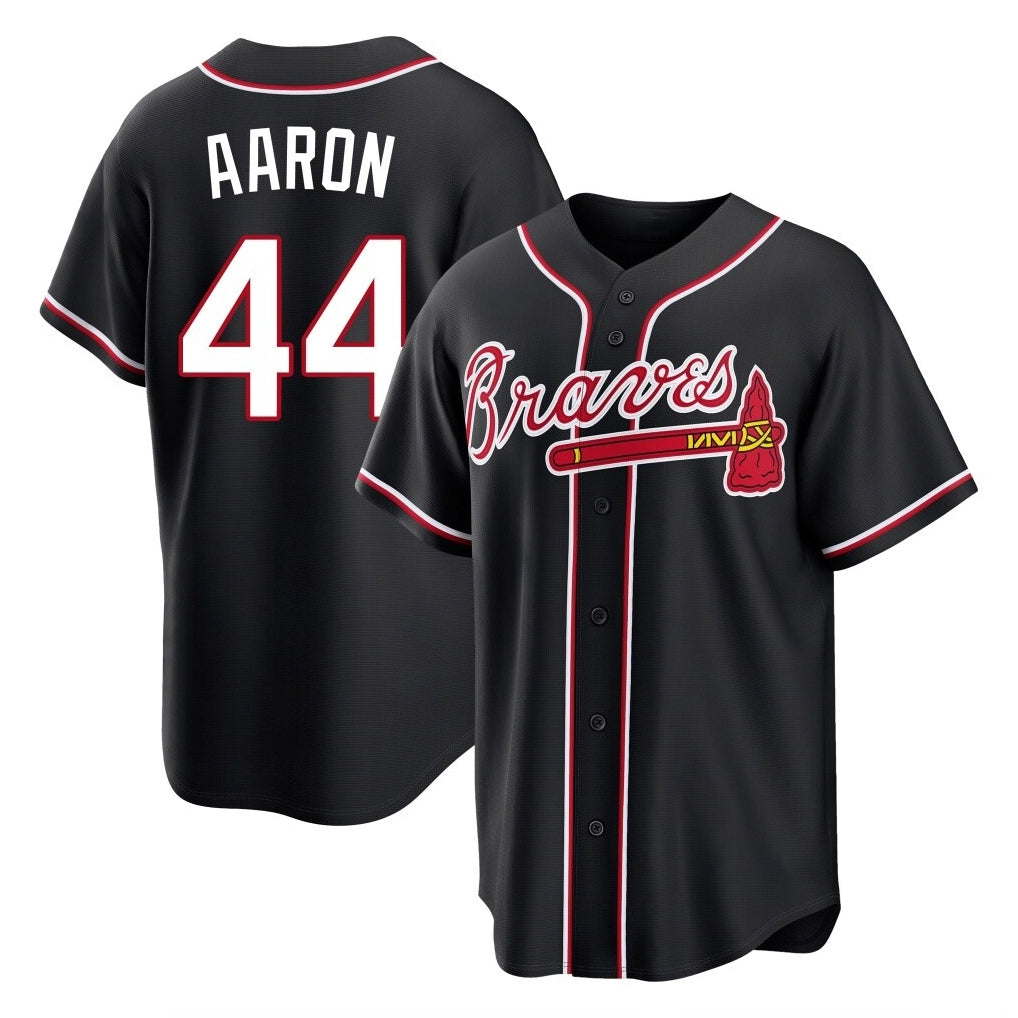 Atlanta Braves #44 Hank Aaron Player Black MIKSHPS Fashion Out Game Stitched Jerseys